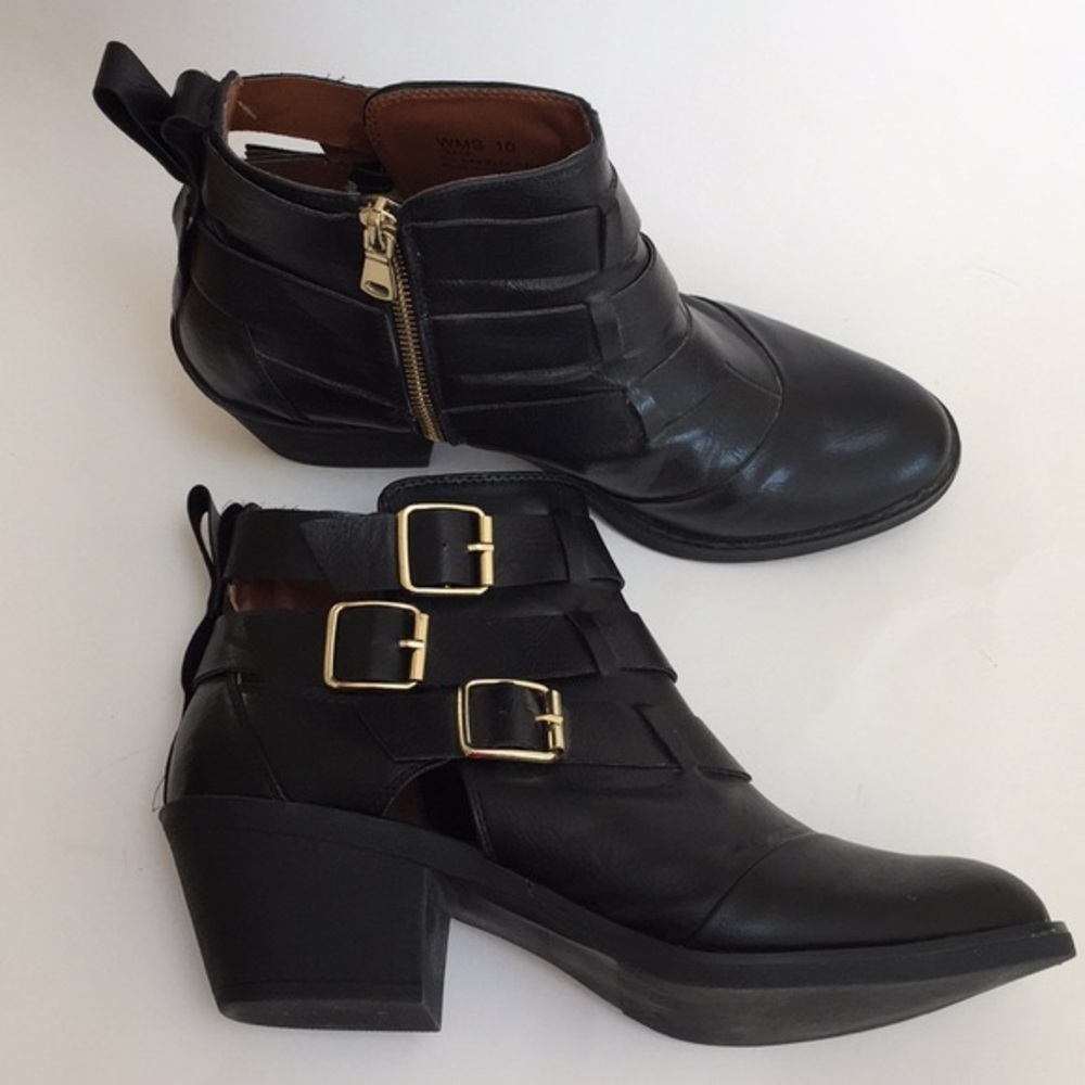 Report Gold Buckled Black Booties